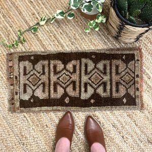 Vintage Small Boho Turkish Mini 2x3 Rug Brown